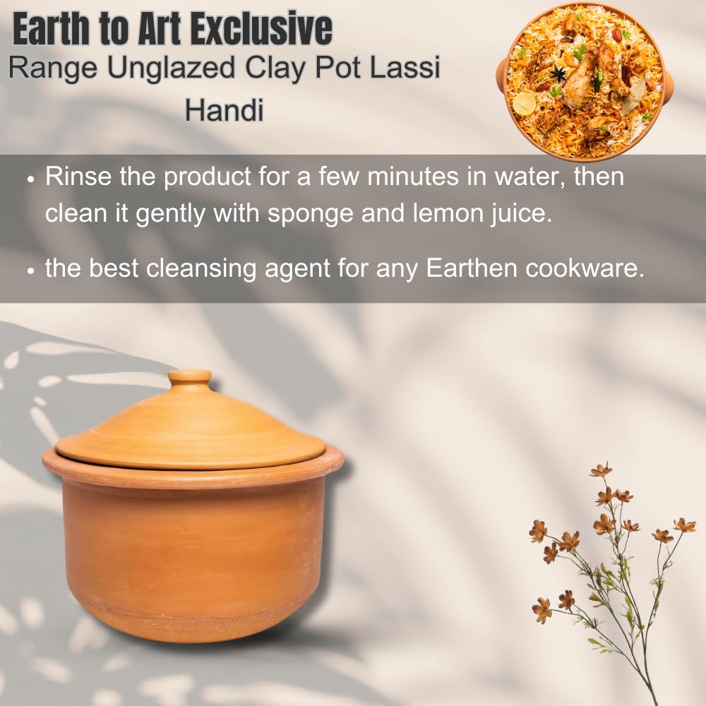 Exclusive Range Unglazed Clay Pot With Lid For Cooking & Serving | Mitti Handi Pot With Lid 2.5 Liters, Pack Of 2 | Red-Ochre (Gerua)