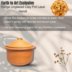 Exclusive Range Unglazed Clay Pot With Lid For Cooking & Serving | Mitti Handi Pot With Lid 3.5 Liters, Pack Of 2 | Red-Ochre (Gerua)