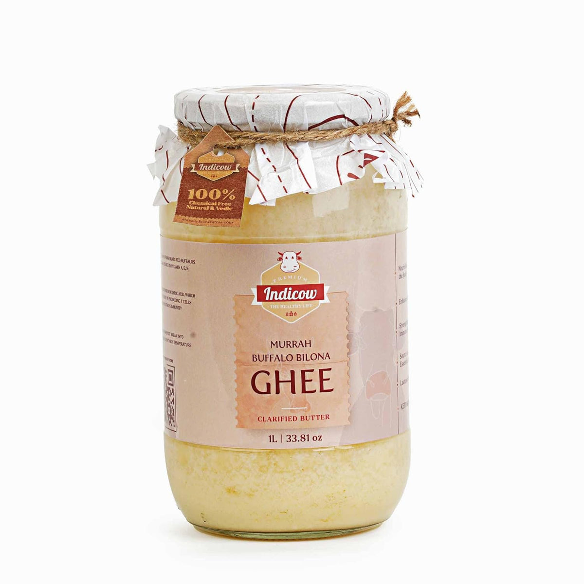 100% Pure Murrah Buffalo Ghee By Indicow | Rich In Vitamins A, E Healthy Desi Cow Ghee Good For Boost Immunity | (1 Litr) 33.8 Ounce | Jar Pack
