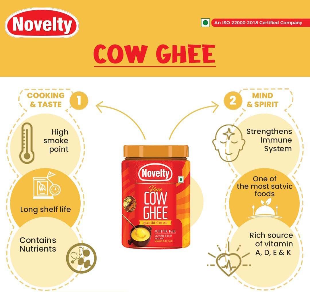 Natural Premium Cow Ghee Danedar By Novelty | Great Source Of Protein Fiber Desi Cow Ghee Good For Parathe | (500ml) 16.9 Ounce | Jar Pack
