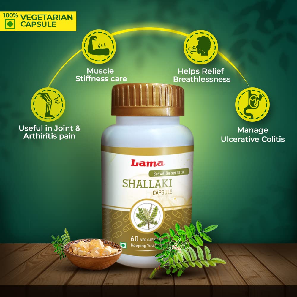 Lama Shallaki Capsule Boswellia Serrata With Pure Natural Extracts Of Shallaki 500mg, Promotes Natural Healing And Helps To Maintain Skin Health | 60 Vegetarian Capsules 100gm 0.2lbs