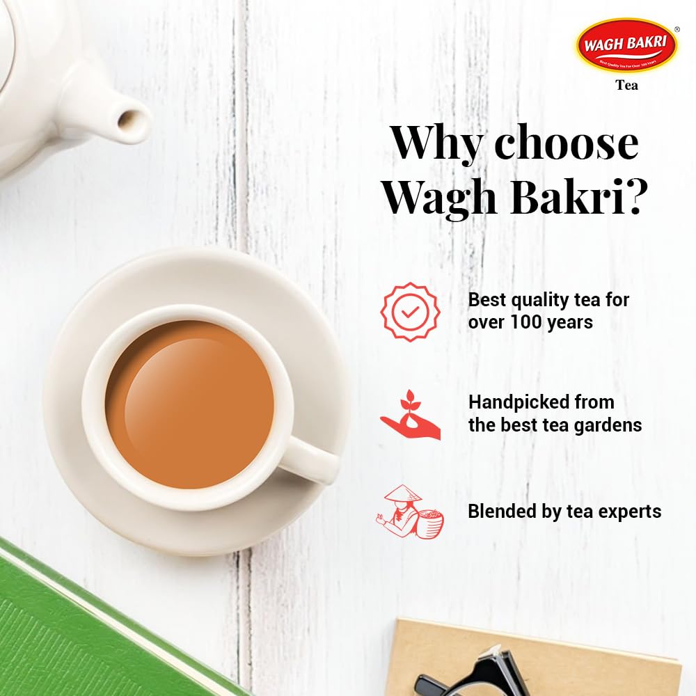 Wagh Bakri Navchetan Danedar Tea - 1 Kg, 35.2 Ounce | Rich Color, Strong & Refreshing Taste, Awesome Aroma Chai Patti - Preservatives Free, Artificial Flavor Free | Strong Leaf Tea, Caffeine Free