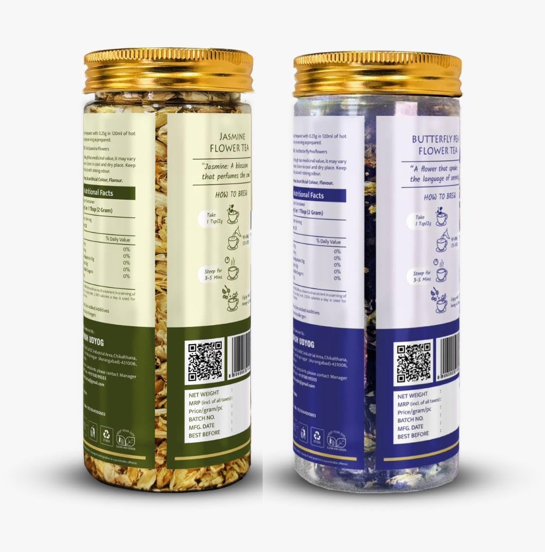 Syha Butterfly Pea Flower Tea + Jasmine Flower Tea - Pack Of 2 X 30gm, 1.05 Ounce Each | Supports Skin Health - Pure Dried Flower, Caffeine Free, Gluten Free