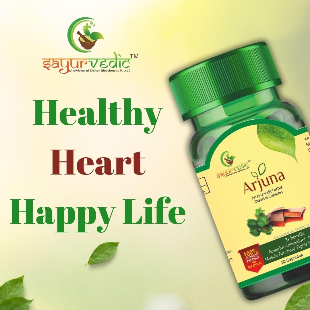 Sayurvedic Arjuna Capsules, Promotes Heart Health Manages Cholesterol Level Promotes Healthy Metabolism | 60 Capsules 100gm 0.2lbs