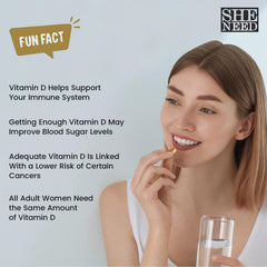 She Need Vitamin D Supplement (10 Mcg) For Women , Helps In Alleviating Menstrual Cramps, Bone & Muscle & Support Immune System | 60 Tablets , 100gm 0.2lbs