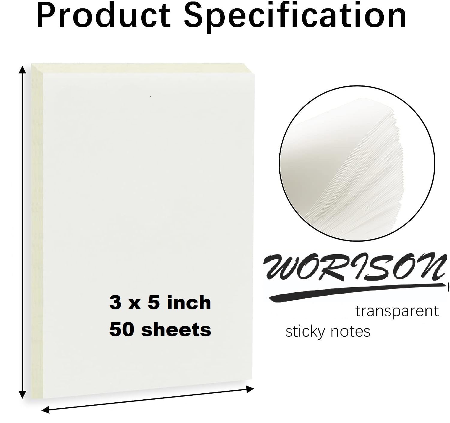 Transparent Sticky Notes Pad Waterproof Translucent Sticky Notes 50 Sheets