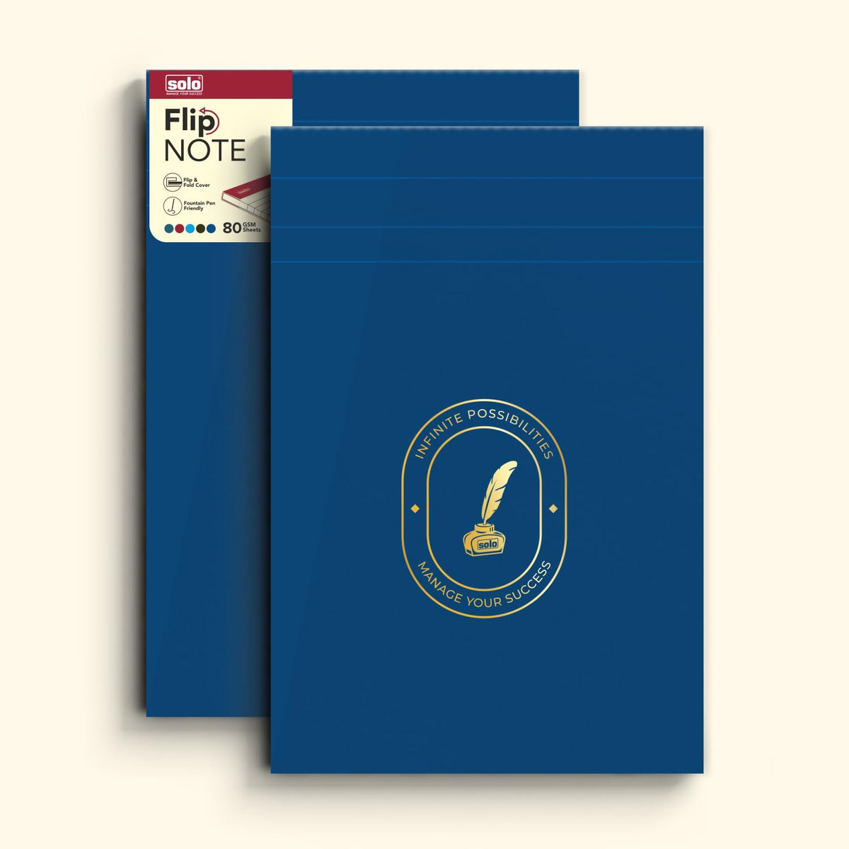 Flip Note A5 Notepad – Velvet Finish Cover, 80 Sheets, Smooth Paper (Dark Blue) Pack Of 2