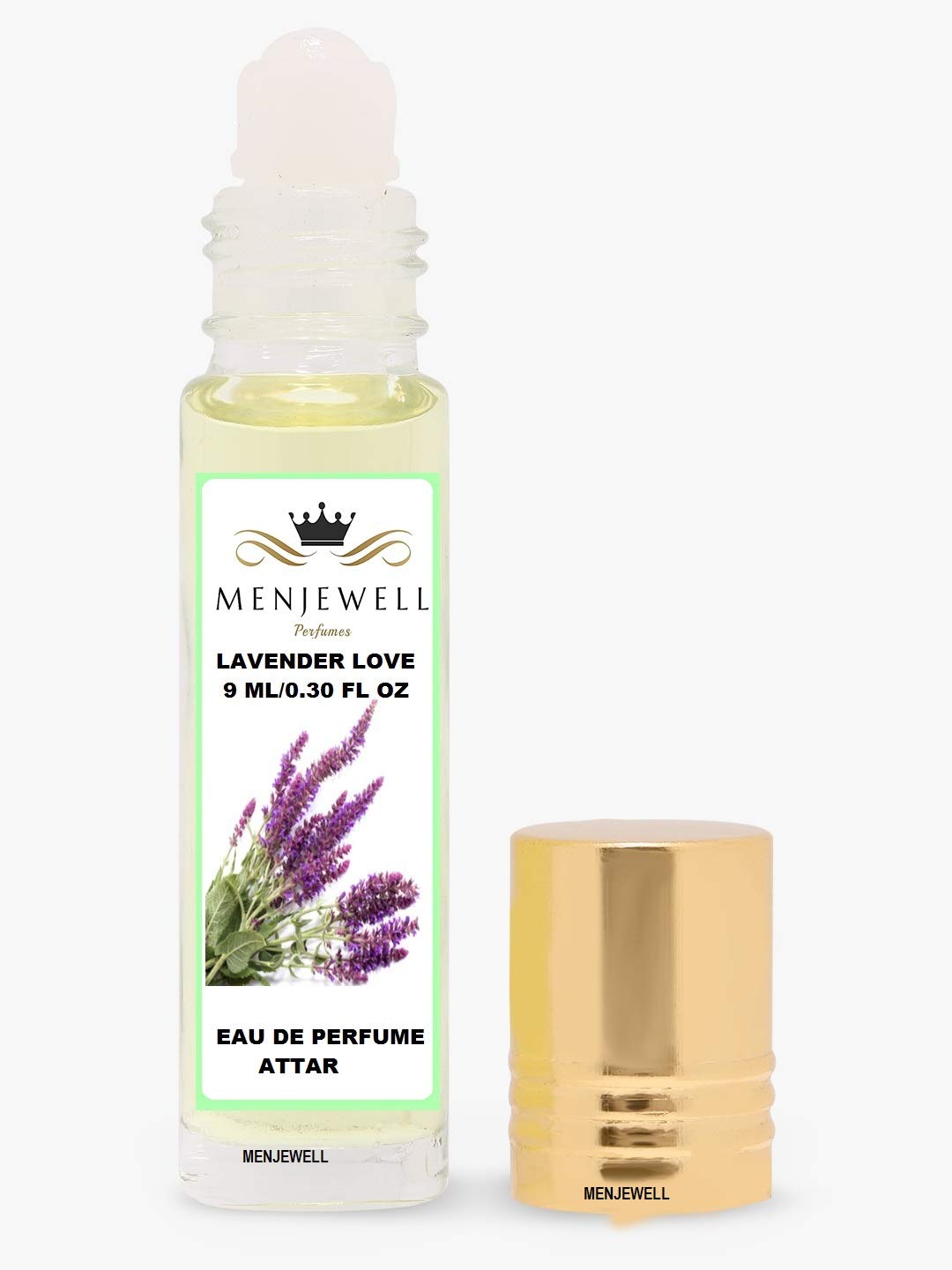 Menjewell Rose Fresh + Lavender Love Eau De Perfume Attar 9ml 0.3 Fl.oz. Each Pack Of 2 | Unisex Fragrance | Long Lasting