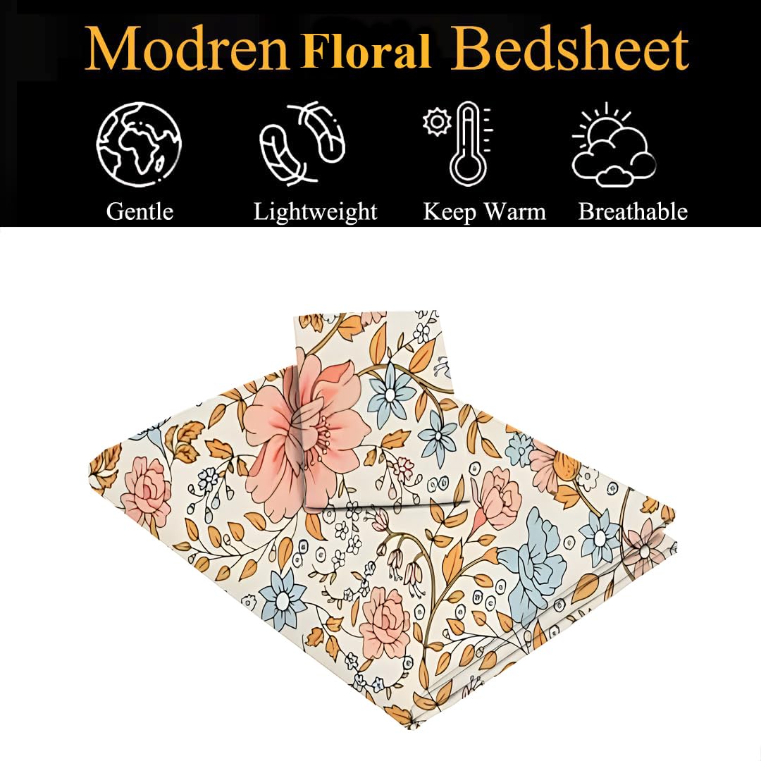 Floral Printed Single Bedsheet Size With 1 Pillow Cover - 60 X 90 Inches, Multicolor | Cotton Wrinkle Free Soft, Breathable | Durable & Long-Lasting