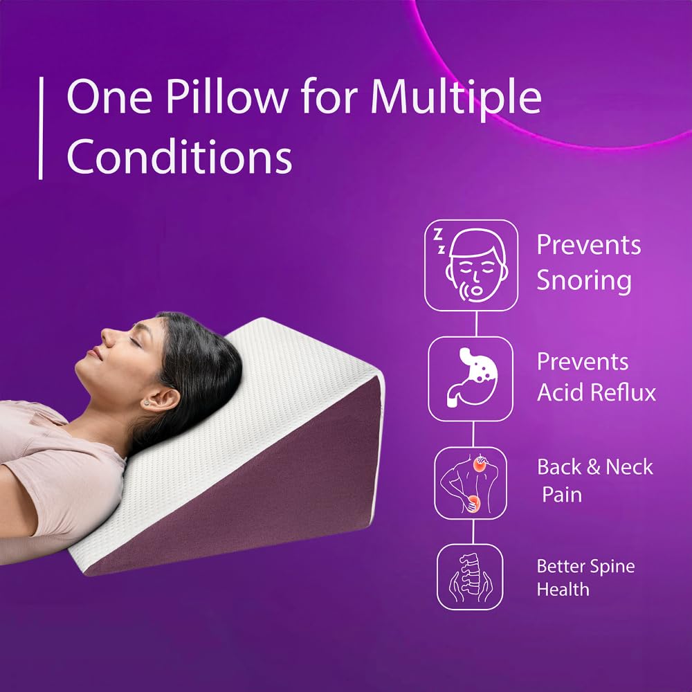 Wedge Cushion, Bed Pillow, Orthopedic Memory Foam Leg Pillow - White & Purple | Neck & Back Support Pillow, For Sitting & Sleeping, Pain Relief | Wedge Pillow, Multi-Purpose Use