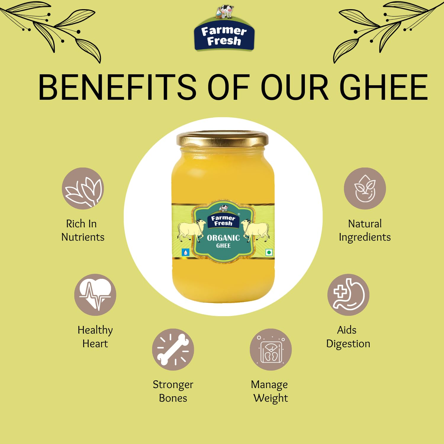 Premium Desi Cow Ghee By Farmer Fresh | High In Protein Fiber Healthy Desi Ghee Good For Favorite Dishes | (1 Litr) 33.8 Ounce | Jar Pack