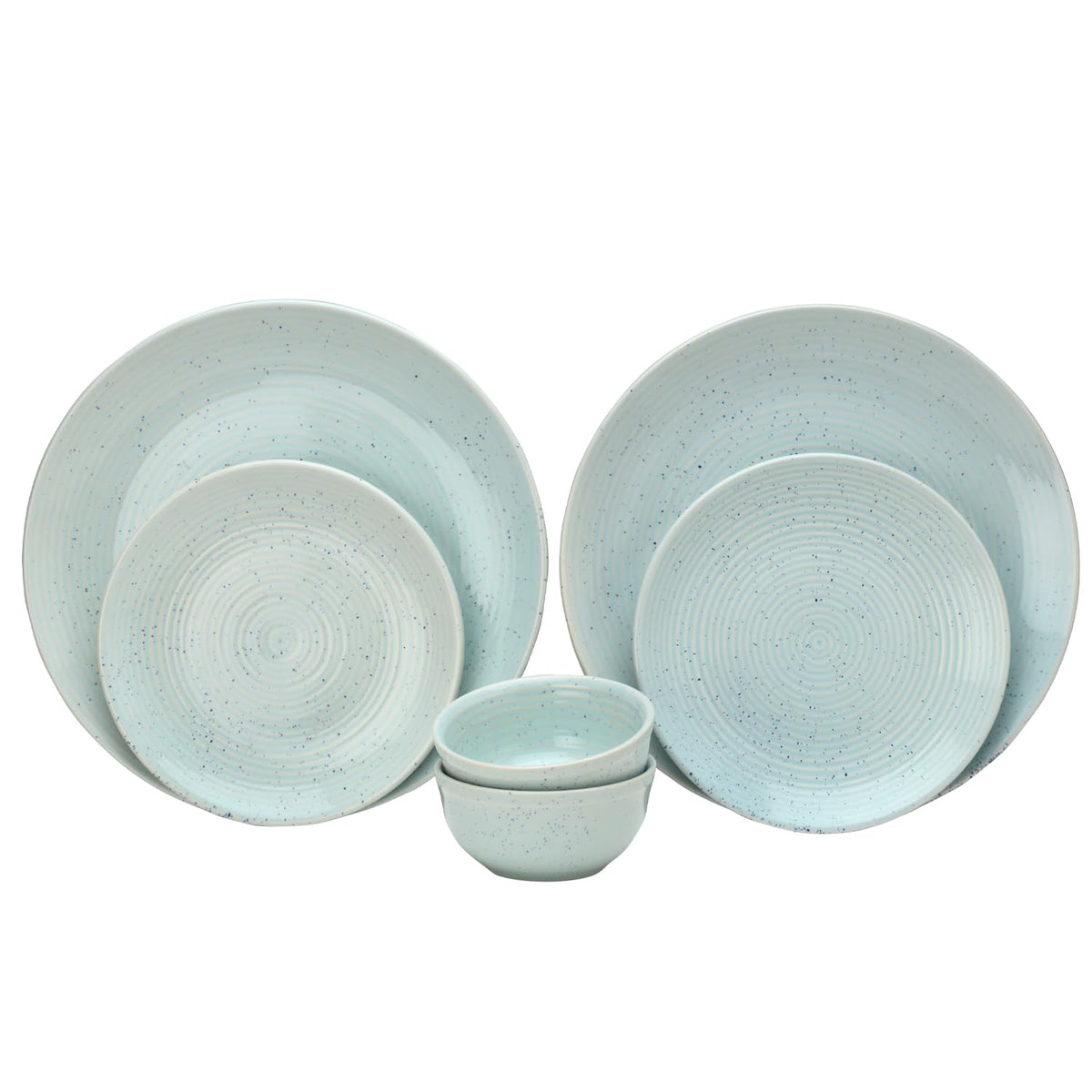 Handcrafted Ceramic Stoneware Dinner Set Of 6 Pcs - Mint Green | 2 Dinner Plates, 10.6 Inch Each + 2 Small Plates, 7.4 Inch Each + 2 Small Dinner Bowl, 180ml Each | Microwave & Dishwasher Safe