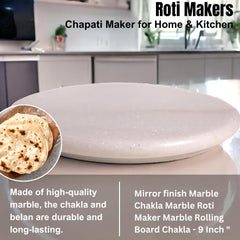 Green + White Marble Chakla 9 Inch | Rolling Pin Board - Roti Maker - Phulka Maker | Chapati Maker For Home & Kitchen - Full Finished Marble Roti Maker Kitchen Utensil