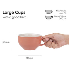 Large Ceramic Coffee Cup Set Of 2 - Pink, 350ml Each | Cappuccino Cup With Glossy Finish - Large Ceramic Coffee Cup | Premium Stoneware Coffee Cup - Microwave Safe, XL Cuppa