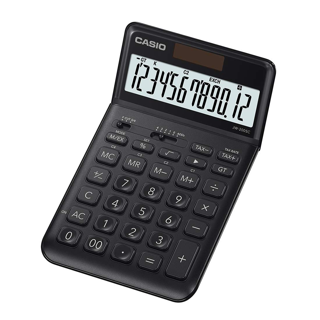 Casio JW-200SC-BK Premium & Stylish Calculator (Black) | 12 Digits, 2-way Powered - Tax Calculation, Currency Exchange Calculation
