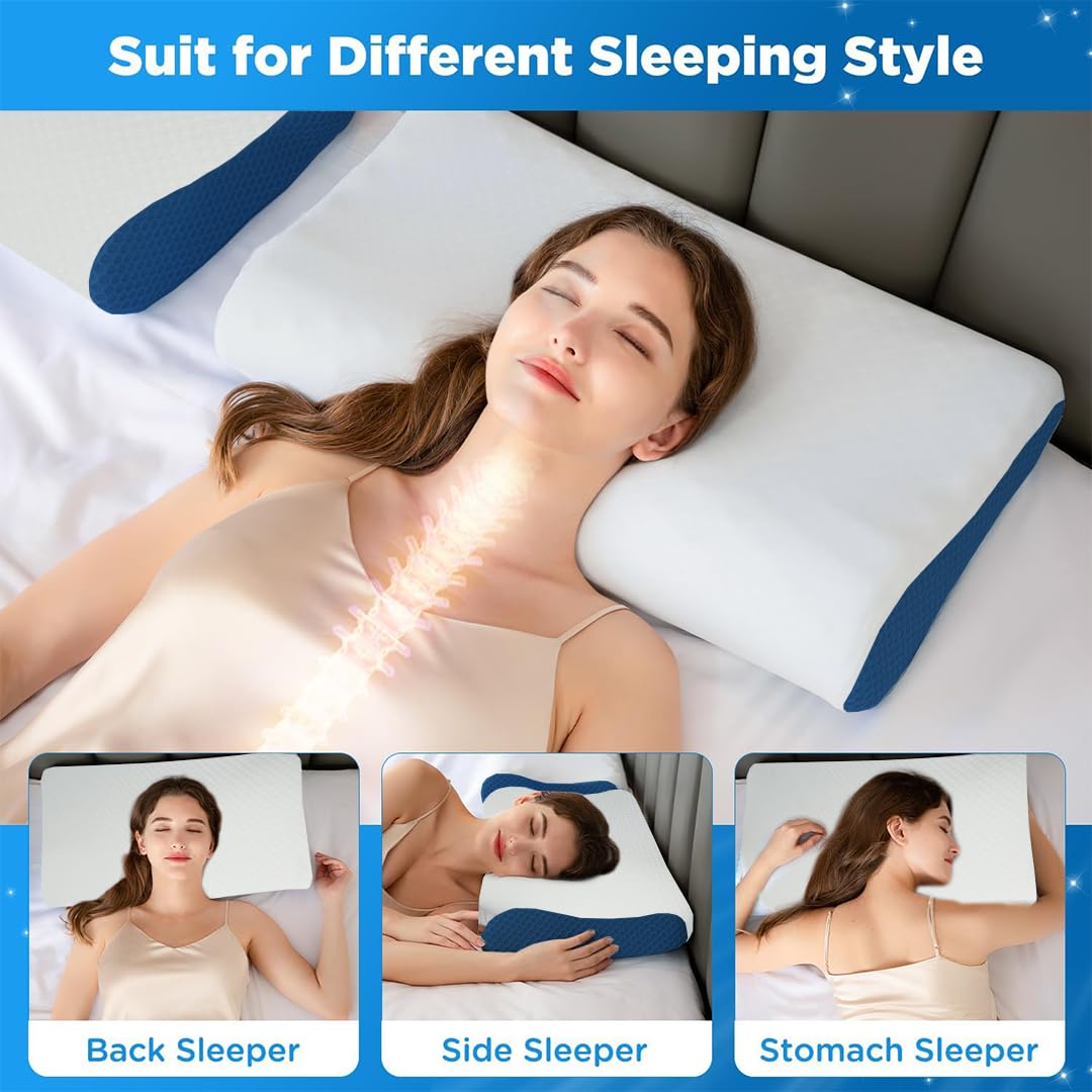 Premium Orthopedic Cool Gel Memory Foam Pillow, For Neck Pain Relief, Model - Contour | For Head & Shoulder Pain Relief, Use For Head, Back, Neck | Comfortable Pillow - Pack Of 2