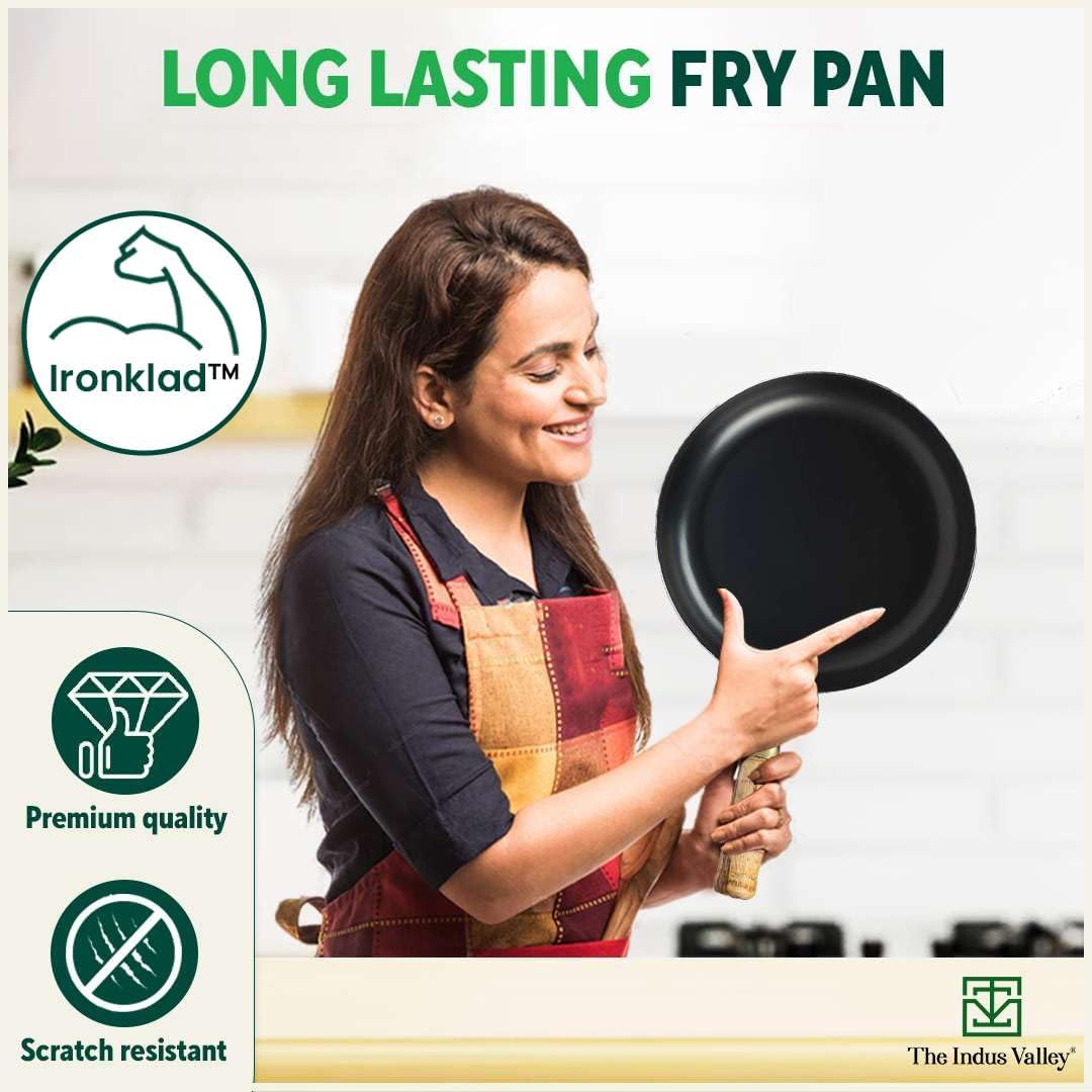 Pre-Seasoned Black Iron Cookware Set - Wok 25.4 Cm, 2.2 Liters + Fry Pan 24.7 Cm, 1.5 Liters | Kitchen Cooking Combo Pots & Pans Set Of 2 Pcs - Naturally Nonstick