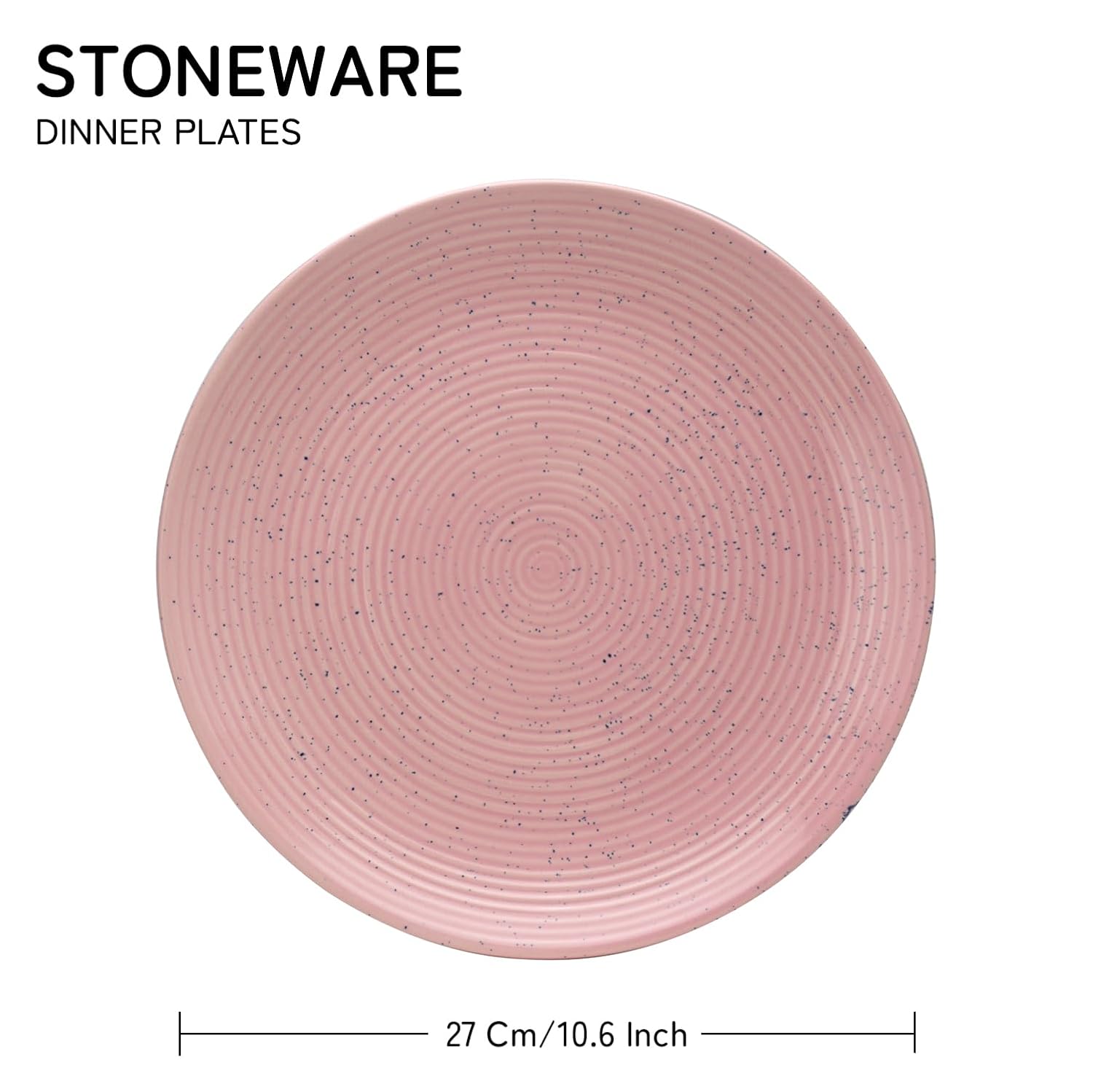 Reactive Hand Glazed Ceramic Stoneware Dinner Plates Set Of 6 - 10.6 Inches Large Size, Pastel Pink | Microwave & Dishwasher Safe - Serving Plates For Dining & Gifting