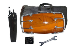 Indian Musical Instrument Wooden Dholak With Tool Kit, Brown - Musical Instrument Drum | Dholak For Festival, Wedding, Satsang - Very Easy To Tune