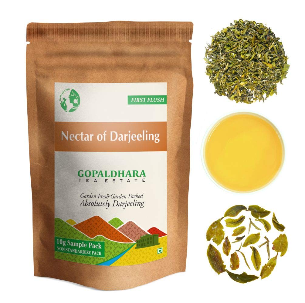 Gopaldhara Darjeeling Tea First Flush Tea Sample Pouches - Pack Of 7 Teas X 10gm, 0.35 Ounce Each | First Flush Low Caffeine Loose Leaves