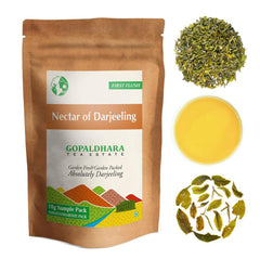 Gopaldhara Darjeeling Tea First Flush Tea Sample Pouches - Pack Of 7 Teas X 10gm, 0.35 Ounce Each | First Flush Low Caffeine Loose Leaves