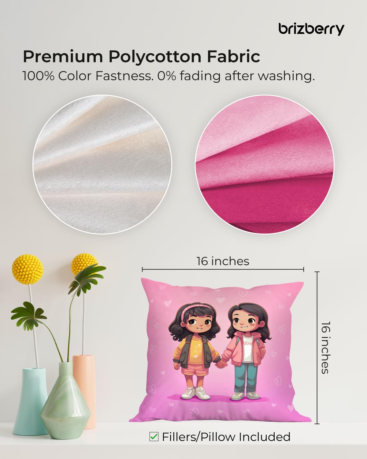 Pillow Cushion For Best Sister, Premium Pillow, Purple - 16 Inch | Unique Thoughtful Cute Birthday Diwali Pillow Gift For Best Sister | Premium Filler Cushion, Dual-Sided Design - Design 21