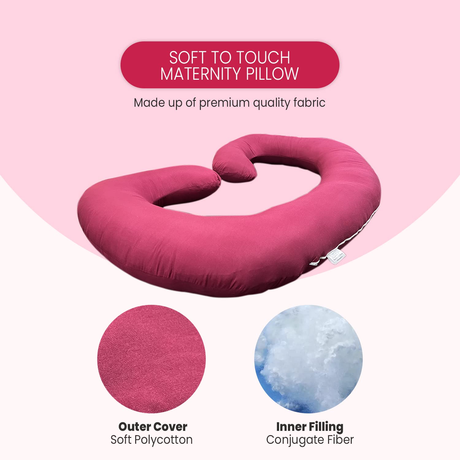 C Shaped Pregnancy Pillow, Full Body Pillow, Maternity Pillow, Dark Pink | Pregnancy Pillow For Sleeping With Removable Cover - Support For Back, Legs, Belly, Hips For Pregnant Women