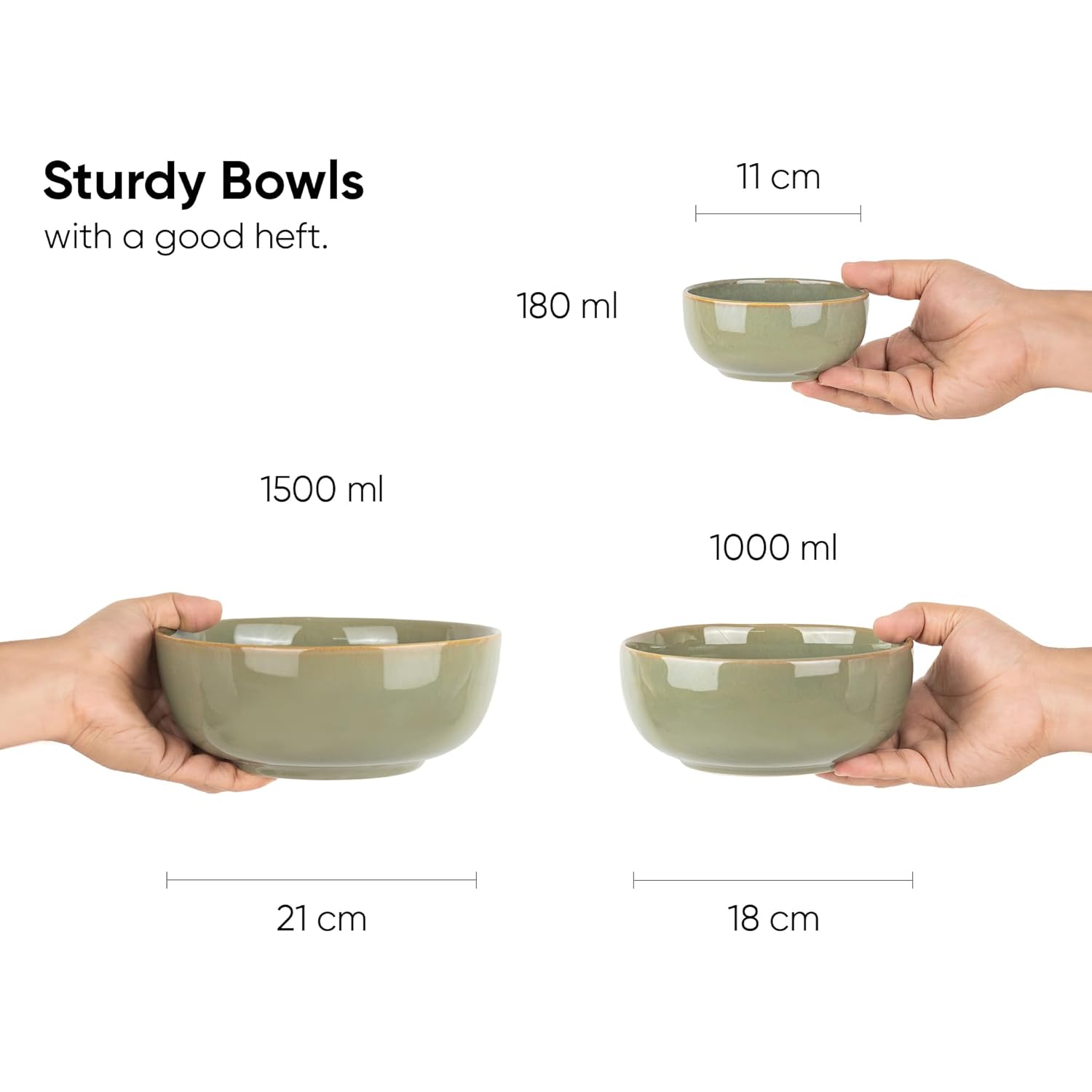 Ceramic Dinner Set Of 21 Pcs, Pistachio Green | Crockery Set, Dining Sets Crockery Items - 6 Dinner Plates+ 6 Quarter Plates+ 6 Veg Bowls, 180ml Each+ 2 Medium Bowls, 1000ml Each+ 1 Large Bowl, 1500ml