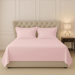 Flat Bedsheet For Double Bed Queen Size With Two Matching Pillow Cover - 90 X 110 Inches, Light Pink | Sheets Naturally Breathable & Durable