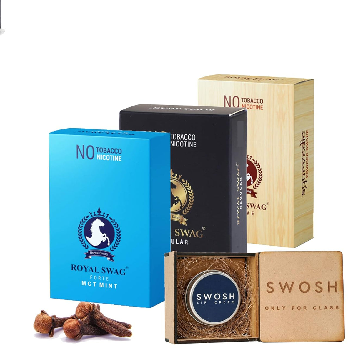 Royal Swag Ayurvedic Herbal Cigarettes 100% Tobacco Free 100% Nicotine Free Cigarettes Regular, Clove, Mint Flavoured Smoking Cessation Pack Of 30 With 15g Lip Cream