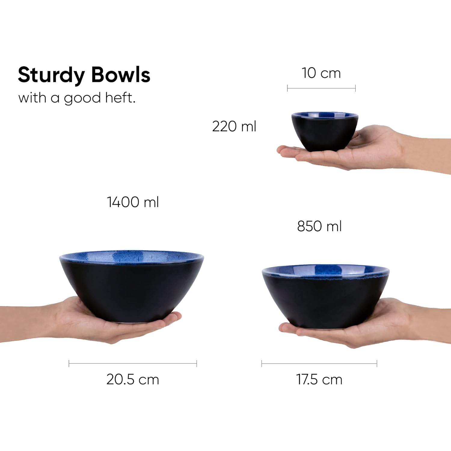 Ceramic Dinner Set Of 21 Pcs, Blue Reactive | Crockery Set - Dining Sets Crockery Items | 6 Dinner Plates+ 6 Quarter Plates+ 6 Veg Bowls, 220ml Each+ 2 Medium Bowls, 850ml Each+ 1 Large Bowl, 1400ml