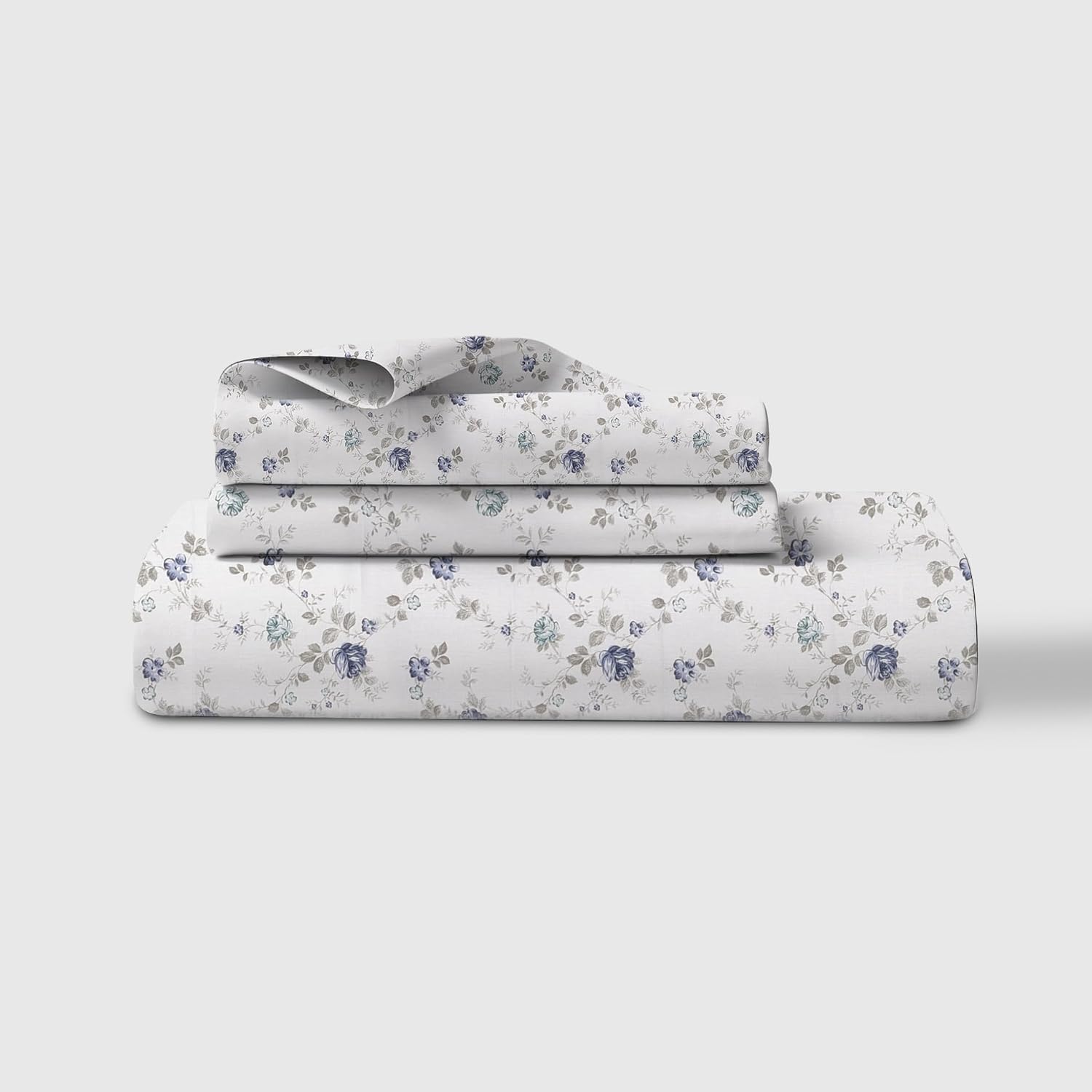 Luxury Bedsheet Queen Size With 2 Pillow Cover - 60 X 78 Inches, White & Blue | Printed All Around Elastic Fitted Bedsheet | Durable & Fade-Resistant
