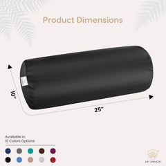 Microfiber Bolster Pillow For Bed & Sofa, Side, Diwan, Black - 10 X 25 Inch | Round Side Pillow | Light, Soft & Fluffy For Neck & Back Support | Washable, Velvet Cover With Zip - Set Of 2