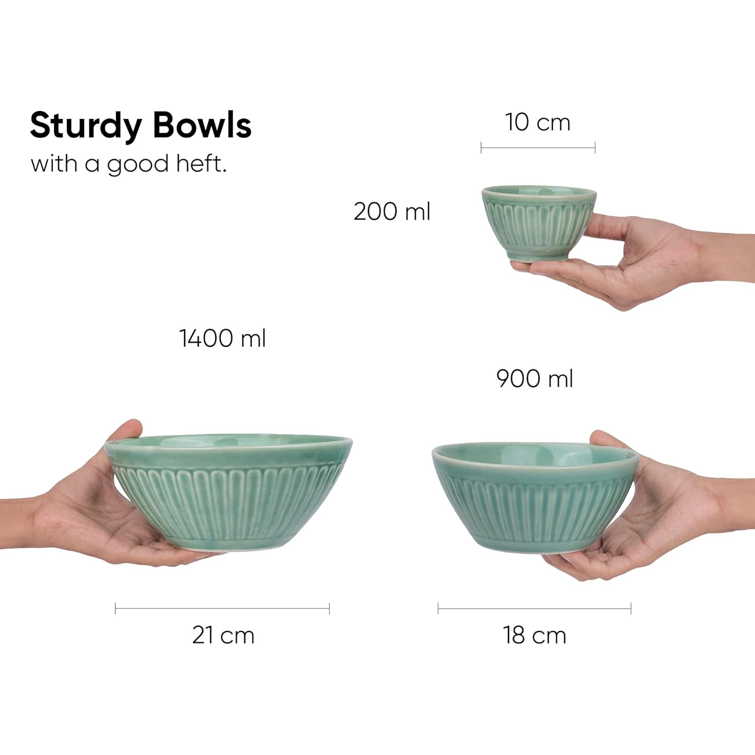 Ceramic Dinner Set Of 21 Pcs, Light Mint | Crockery Set - Dining Sets Crockery Items | 6 Dinner Plates+ 6 Quarter Plates+ 6 Veg Bowls, 200ml Each+ 2 Medium Bowls, 900ml Each+ 1 Large Bowl, 1400ml