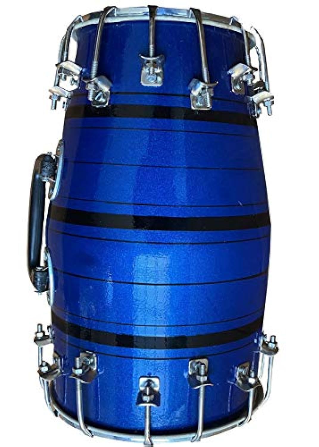 Baby Shiny Beautiful Color Dholak, Blue - First Double Nut & Bold Fitting | Made From Mango Wood & Skin Leather - Nickel Plated Bolts & Nuts Tuning