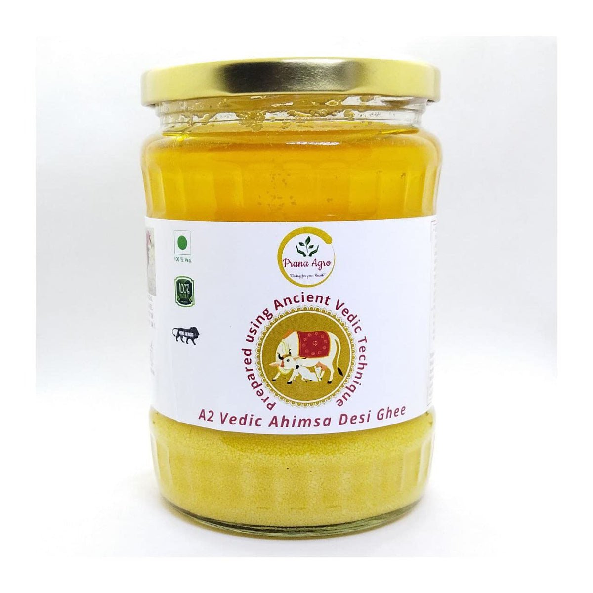 Organic A2 Vedic Ahimsa Desi Ghee By Prana Agro | Rich In Vitamins A, D, E & K Healthy Desi Ghee Good For Taste | (500ml) 16.9 Ounce | Jar Pack