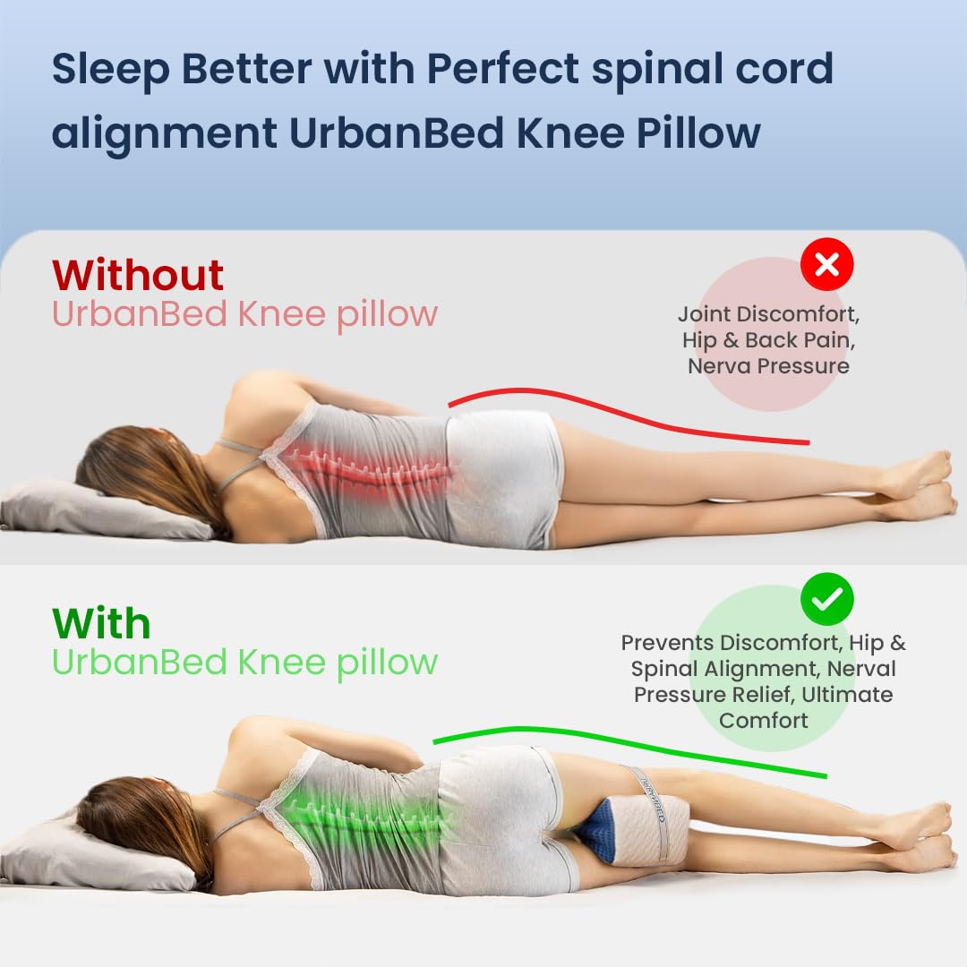 Memory Foam Pillow, Orthopaedic Knee Pillow, Standard Size - 10 X 8 X 6 Inches | Removable White Cover, For Relief From Back Pain, Leg, Hip & Joint Pain, Pregnancy & Sciatica - Pack Of 1
