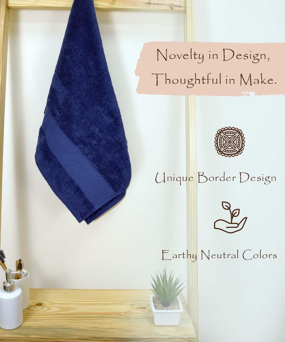 Rangoli Soft Absorbent Durable Towels Earthly Egyption Cotton Plush Oversized Small Size Bath Towel 400 Gsm (Navy Blue)