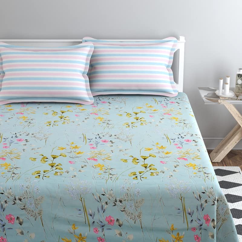 Super King Size Bedsheets With 2 Large Pillow Covers - 108 X 108 Inches, Mint Green | Luxury Soft Brushed Glace Cotton - Long Lasting & Wrinkle Free | 3 Pcs Set