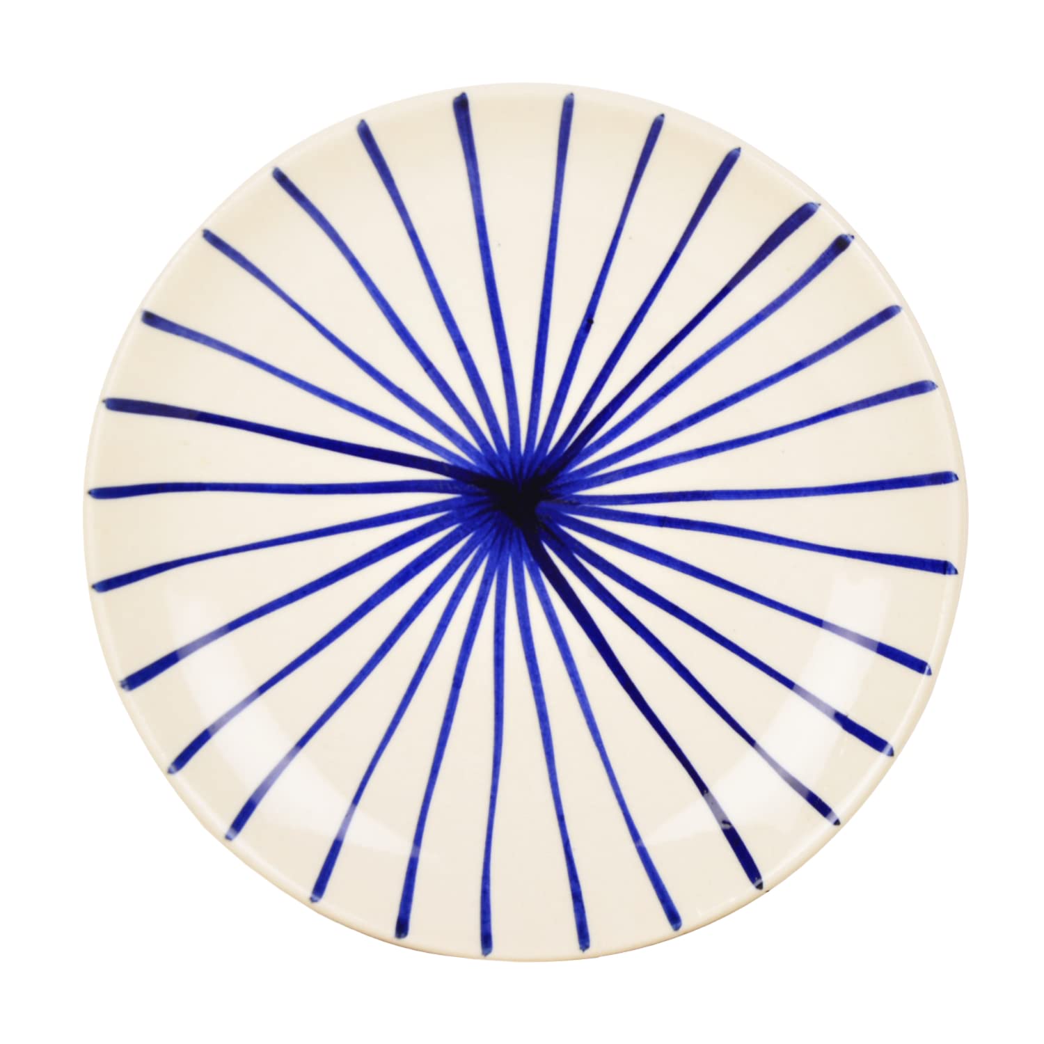 Ceramic Striped Quarter Dinner Serving Plates Set Of 4 - 7 Inches, White & Blue | Side Plates - Blue Kasa Line