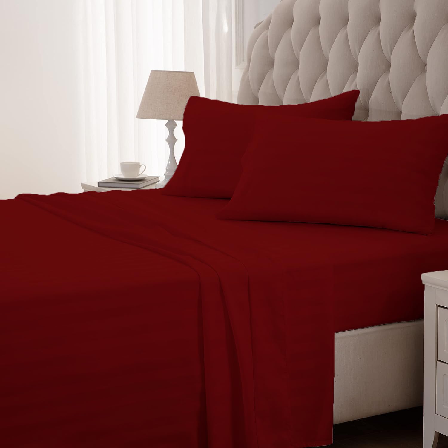 Striped King Size Fitted Bedsheet With 2 Pillow Cover - 72 X 78 + 12 Inches, Burgundy | Comfortable, Wrinkle Resistant, Fade Resistant & Environmentally Friendly