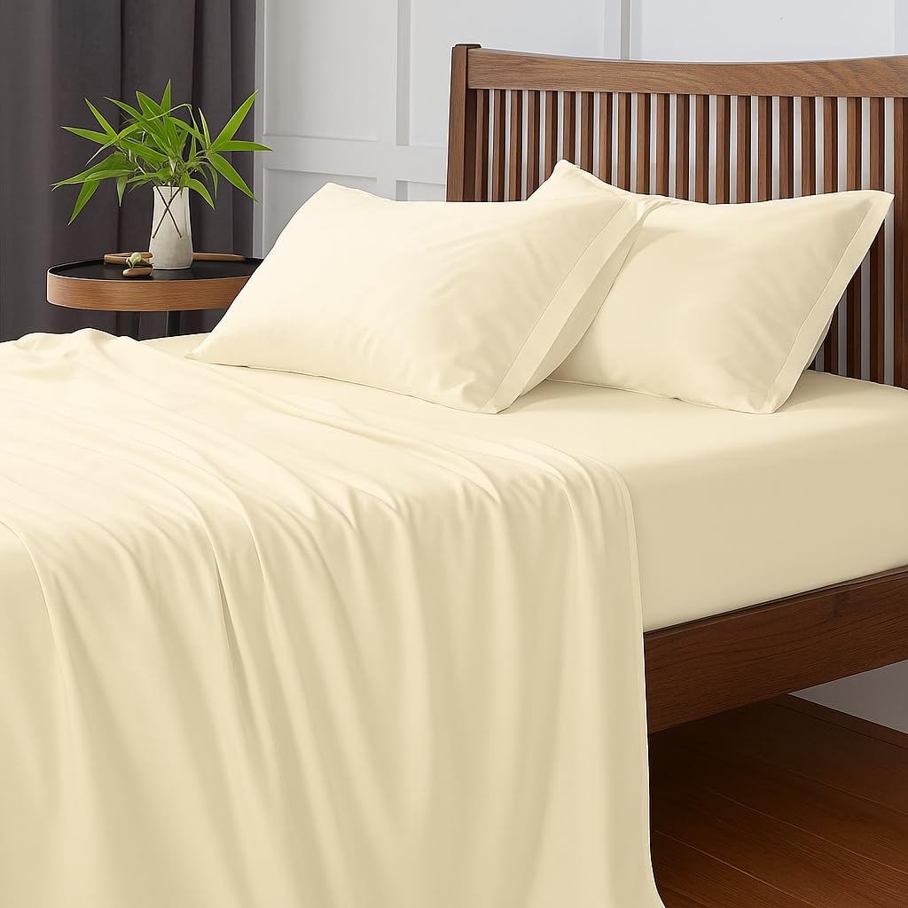 Microfiber Double Bedsheets With 2 Pillow Cover - 90 X 100 Inches, Ivory | Good Or Home, Hotel, Villa, Resort & Guest House | Wrinkle Free Luxury