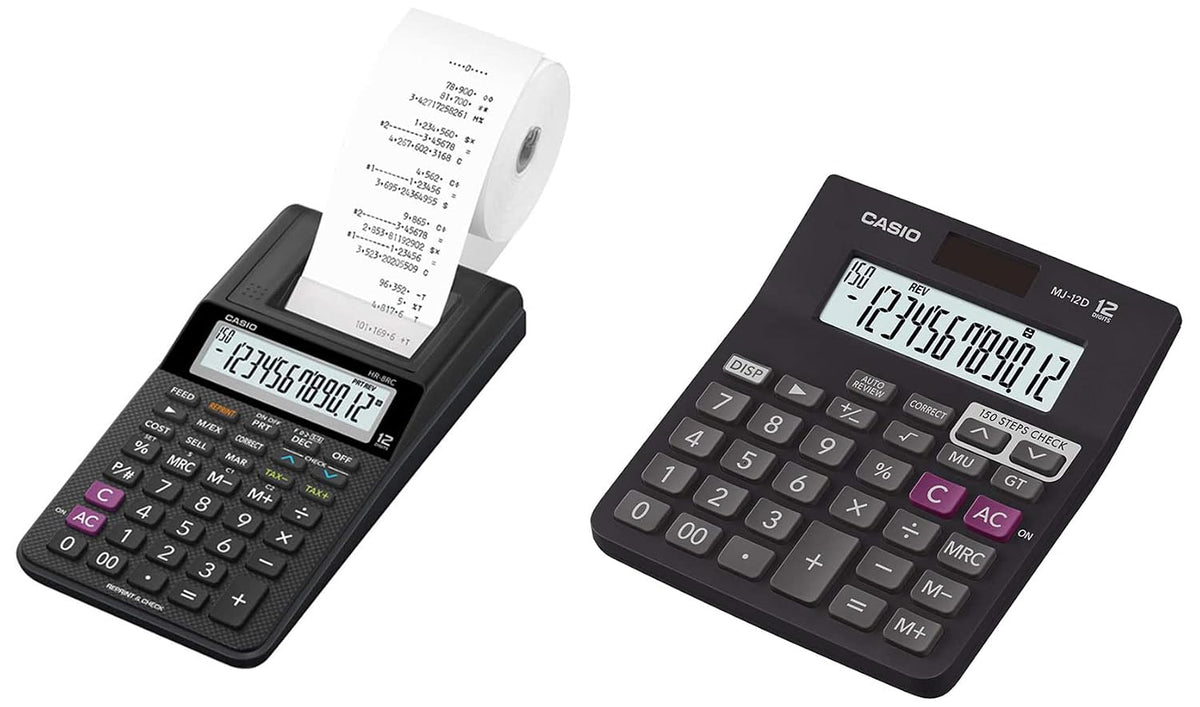 Casio HR-8RC-BK 150 Steps Check & Correct Printing Calculator With Reprint Feature & Casio MJ-12D 150 Steps Check And Correct Desktop Calculator