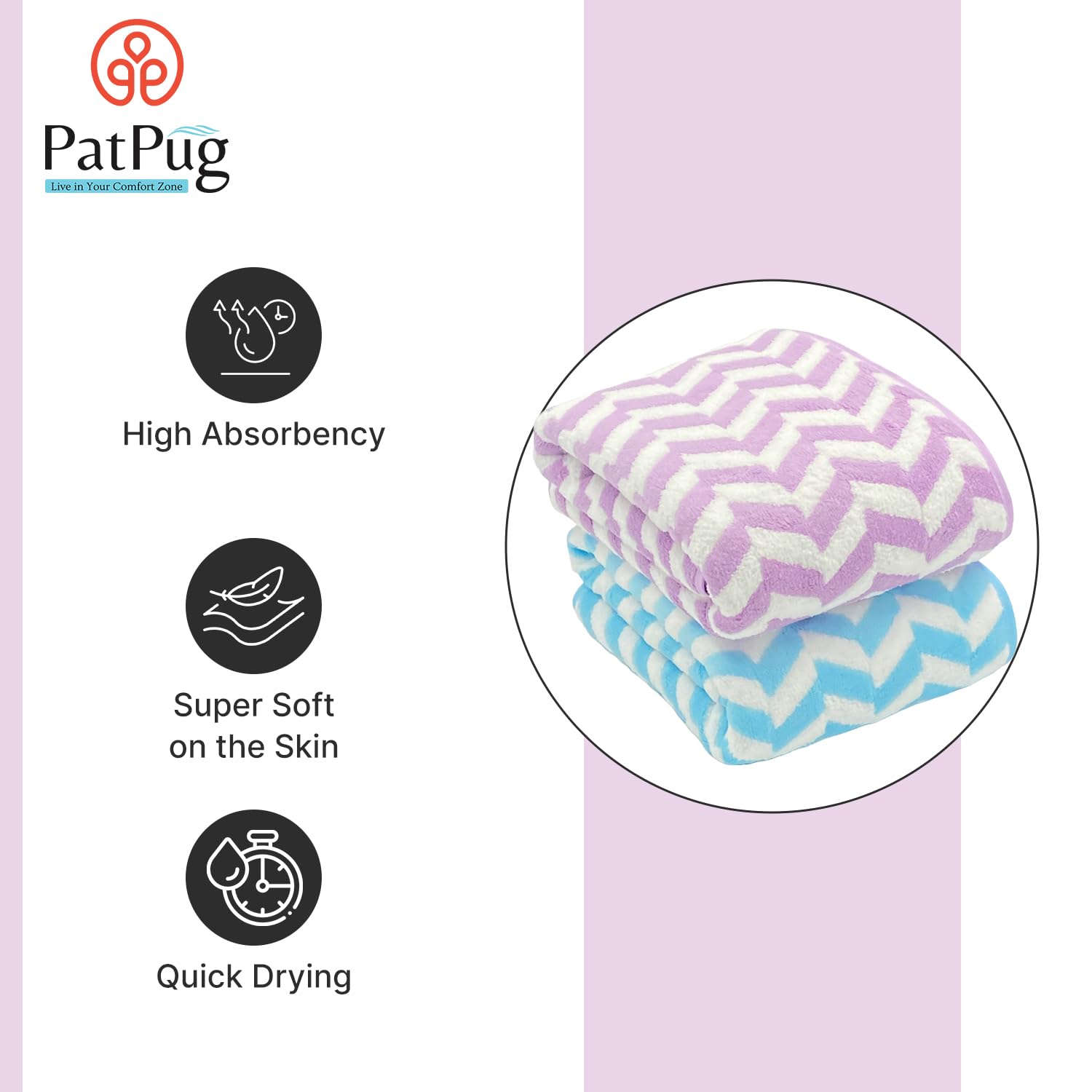 Patpug Coral Microfiber Ultrasoft Comfortable Highly Absorbent Quick Drying Large Bath Towel 700 Gsm (Blue & Purple)- Pack Of 2