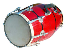 Wooden Musical Dholak Instrument Drum Nuts & Bolt - Red | Perfectly Symmetric Round Dholak - Dholak For Festival, Wedding, Satsang | Very Easy To Tune