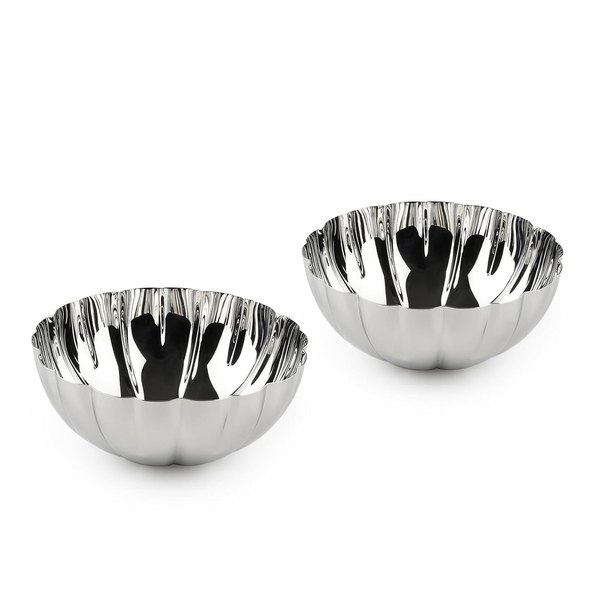 Mushroom Collection Large Serving Bowl Set Of 2 | Corporate Gifting For Diwali - Premium Serve Ware, Dinnerware & Tableware - Silver Stainless Steel