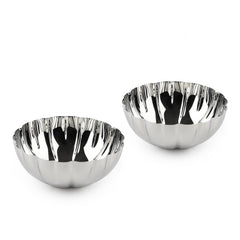 Mushroom Collection Large Serving Bowl Set Of 2 | Corporate Gifting For Diwali - Premium Serve Ware, Dinnerware & Tableware - Silver Stainless Steel