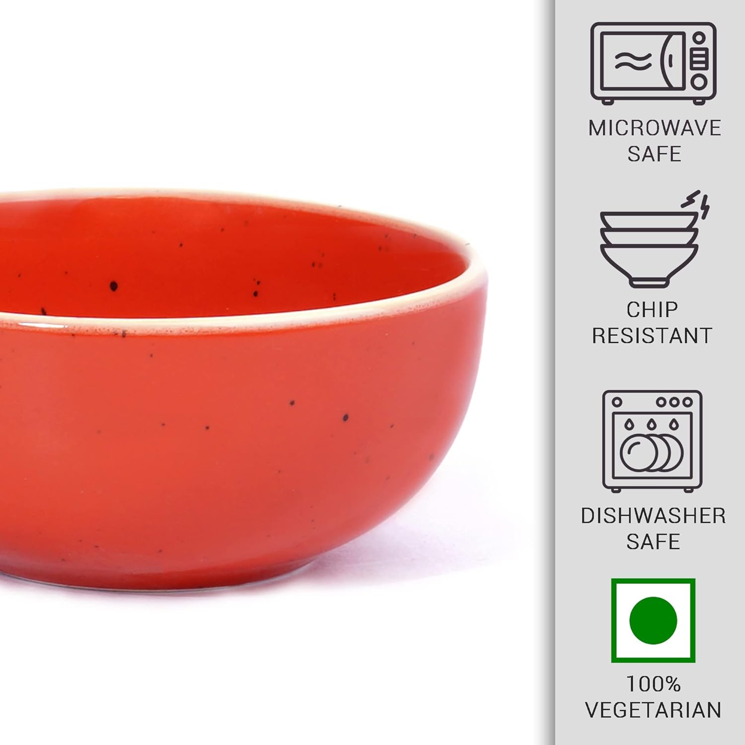 Ceramic Veg Bowls Set Of 6 For Dinner - 180ml Each, Red | Katori Set With Glossy Finish - Ceramic Bowls Set Of 6 | Dessert Bowl Set | Ice Cream Bowls - Microwave Safe & Dishwasher Safe