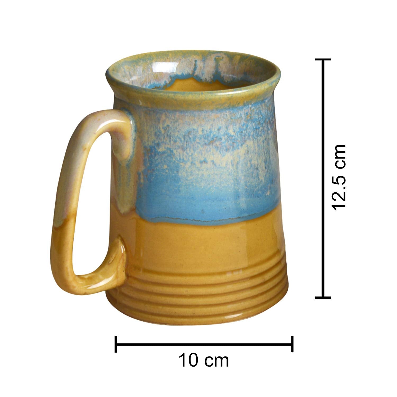 Dual Glazed Studio Pottery Ceramic Beer Mugs Set Of 2 - 650ml Each, Mustard Yellow & Teal | Milk Mugs - Coffee Mugs