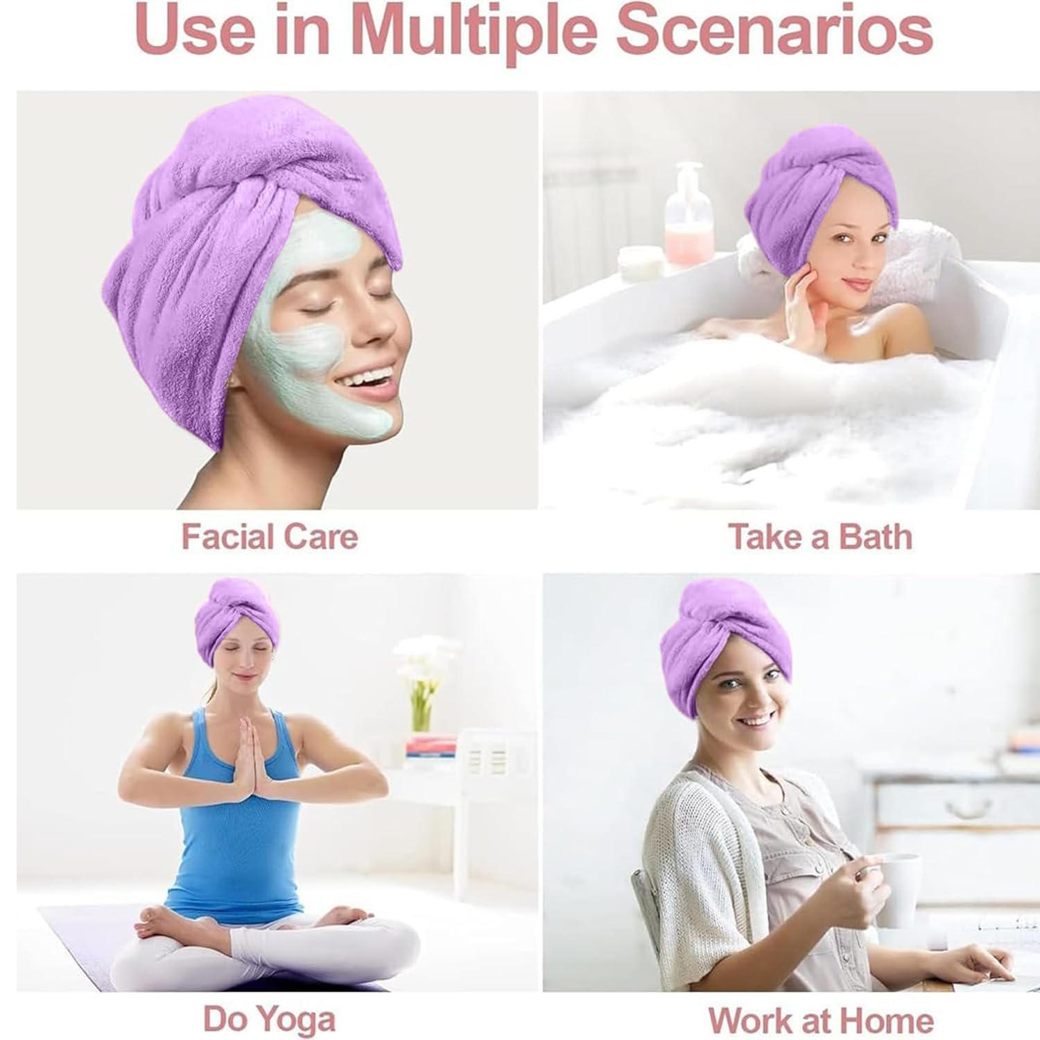 Maxoshine Hair Towel Wrap For Women-Quick Drying Microfiber Towel For Hair With Elastic Loop For Tying-Super Absorbent Head Towels (Purple)